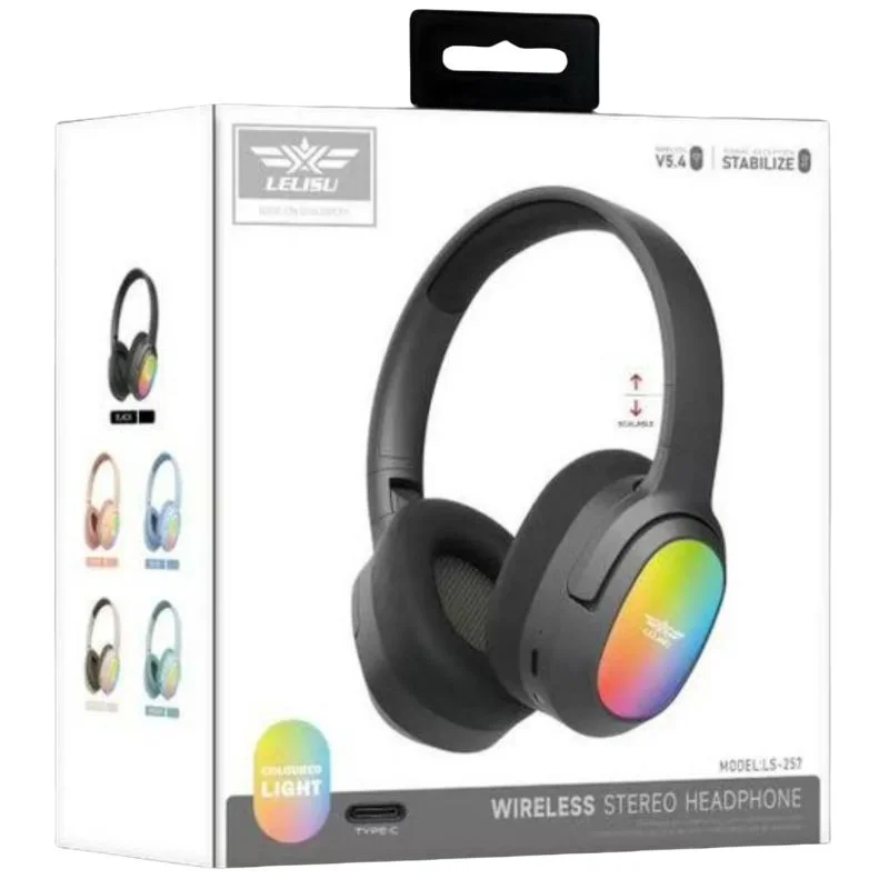 Lelisu LS-257 Wireless Stereo Headphones | Bluetooth 5.4 Over-Ear Headset with Type-C Charging and LED Lights