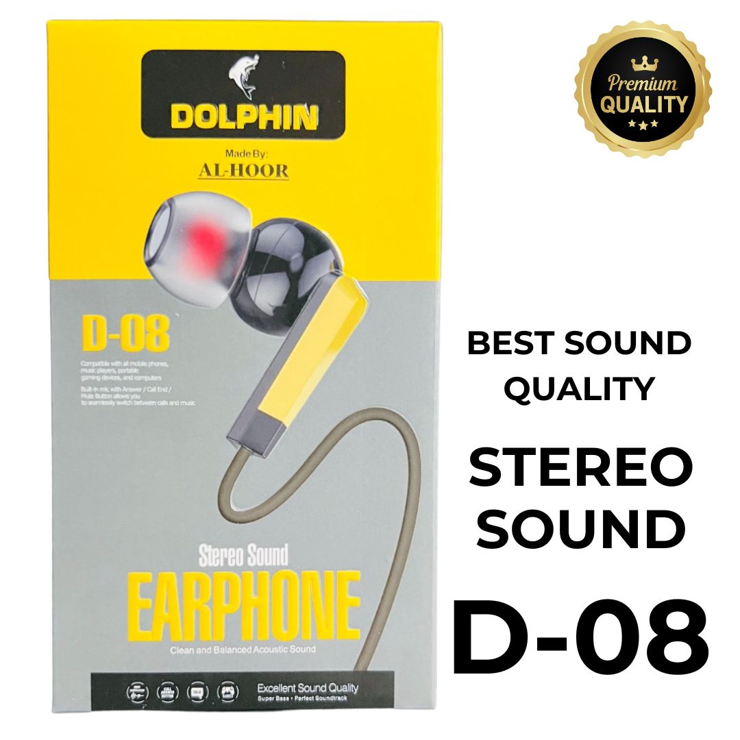 Dolphin D-08 Handsfree | Stereo Sound Earphones | Noise-Cancellation with Mic and Inline Controls