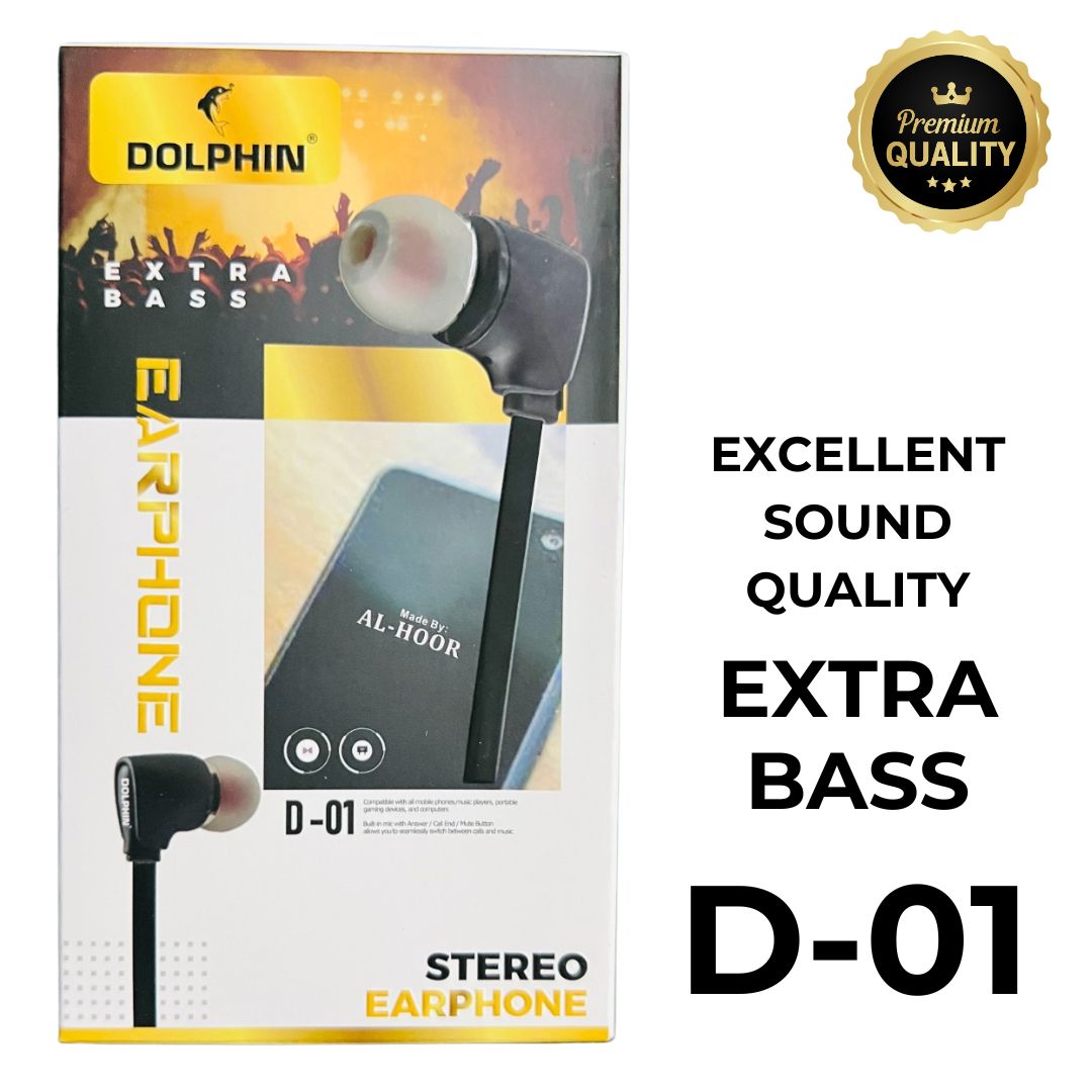 D-01 Handsfree | Super Bass Earphones | Elegant Design with Mic and Inline Controls