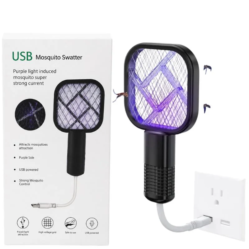 Portable Mini Mosquito Swatter | USB Rechargeable Electric Bug Zapper with LED Night Light | Random color