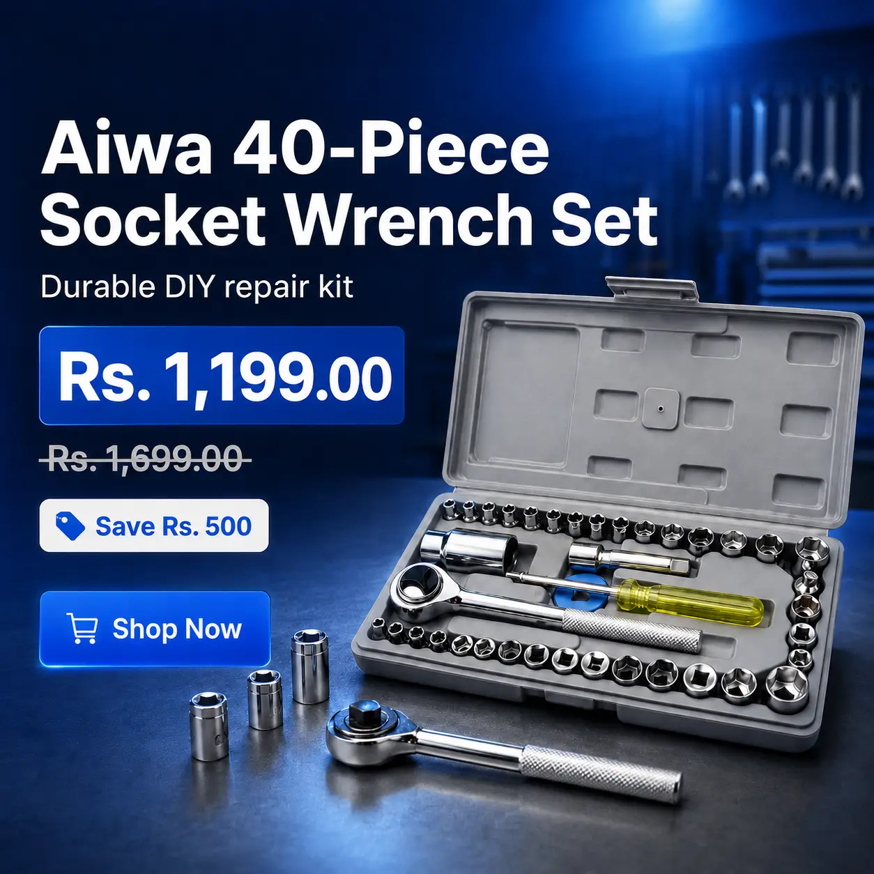 40pcs Aiwa Socket Wrench Tool Kit | Durable Stainless Steel Multi-Purpose Repair Set
