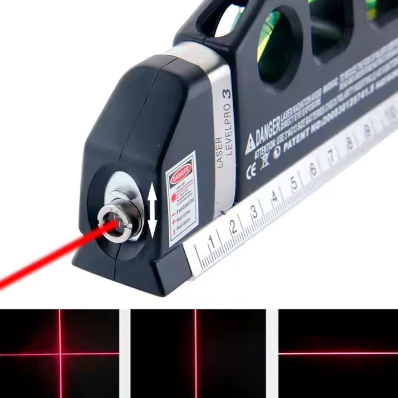 Laser Level Pro3 Multipurpose Tool | Vertical, Cross Line and Measuring Tape with Rulers