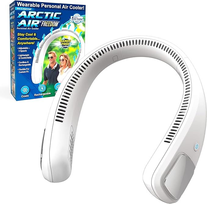 Arctic Air Freedom Wearable Neck Fan and Air Purifier | USB Rechargeable 3-Speed Personal Cooler for Indoor Outdoor Travel