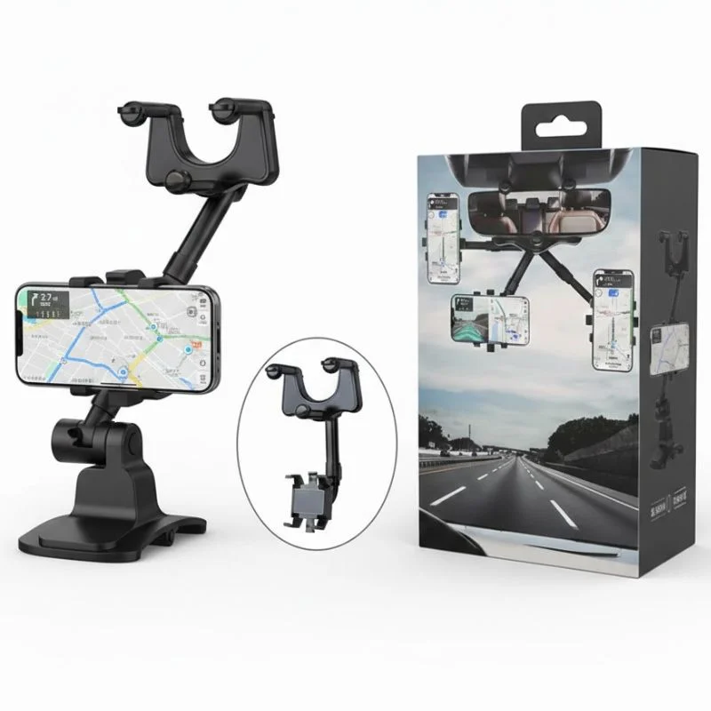 360° Rotatable and Retractable Rearview Mirror Phone Holder | Safe and Convenient Driving Mount
