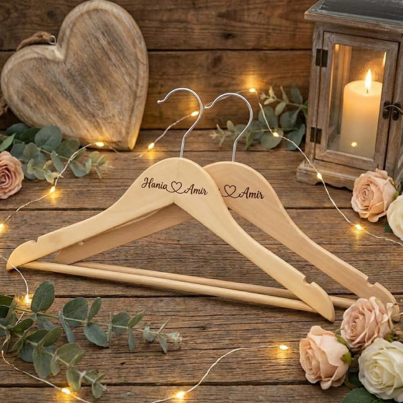Bride and Groom Customized Wooden Wedding Dress Hangers