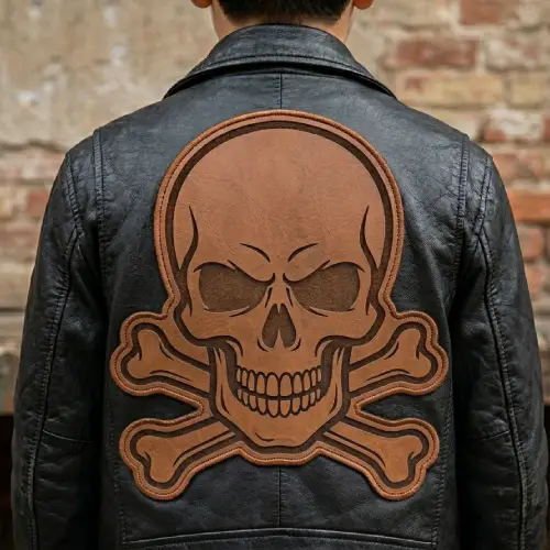 Custom Classic Skull and Crossbones Leather Patches