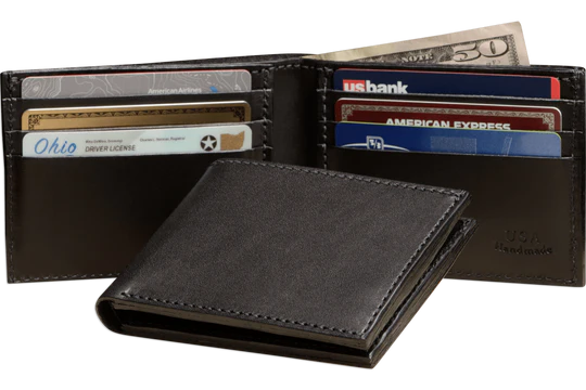 Black Premium Leather 6 Card Slot Bifold Wallet