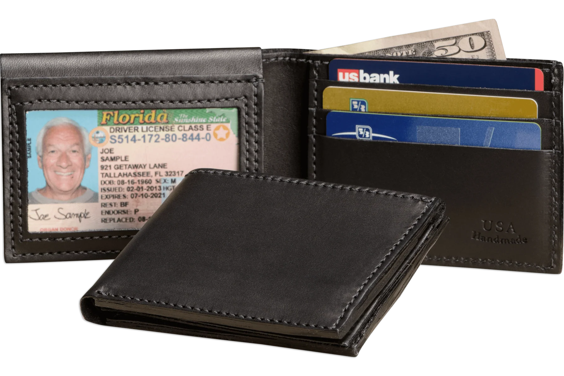 Black Premium Leather Bifold Wallet With Flip Up ID Window