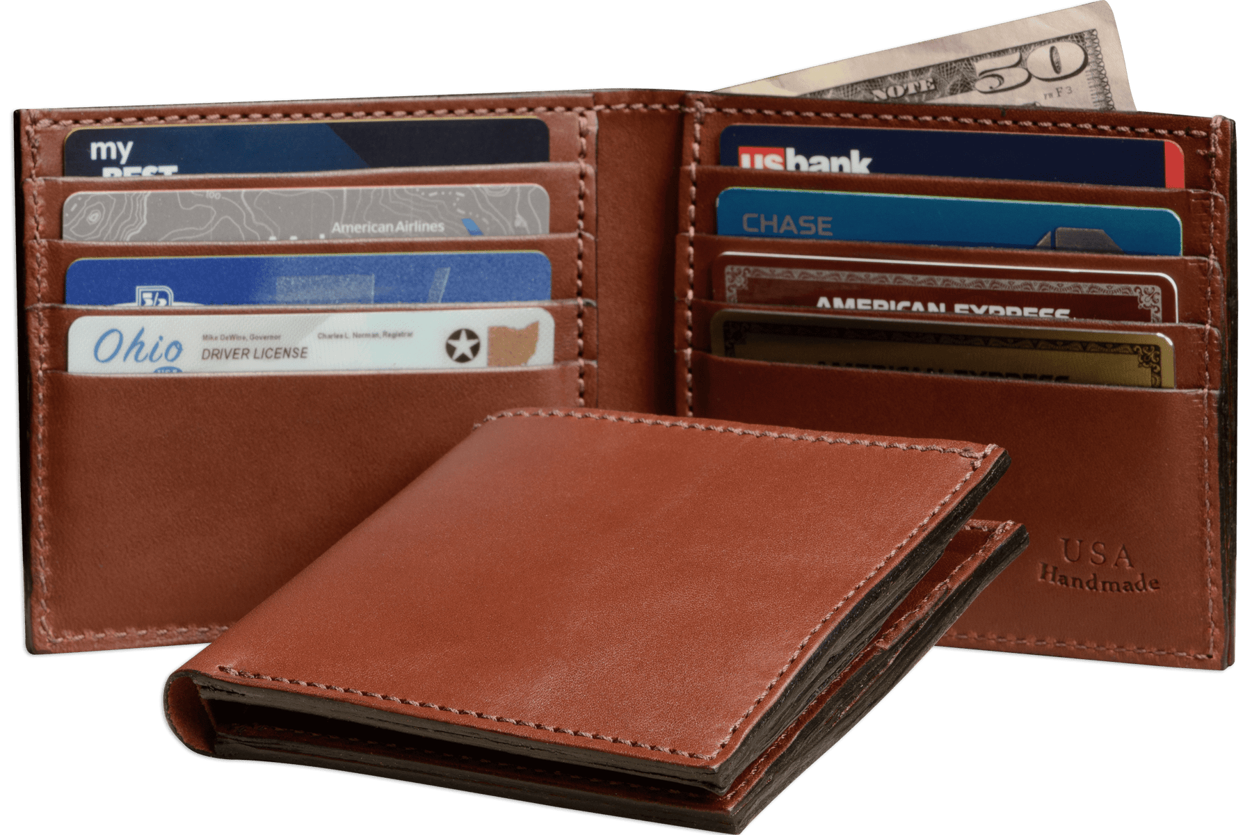 Medium Brown Premium Leather 8 Card Slot Bifold Wallet