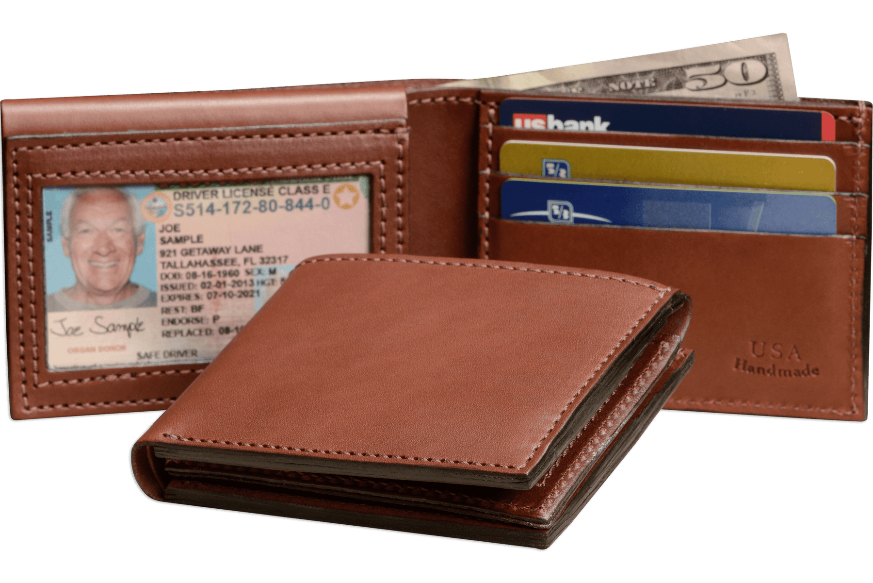 Medium Brown Premium Leather Bifold Wallet With Flip Up ID Window