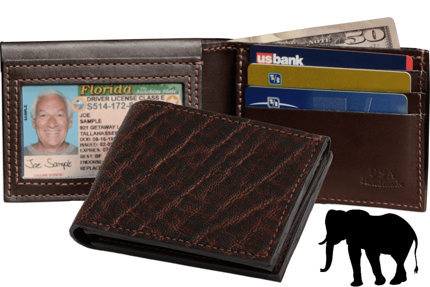 Dragon Fire Elephant Luxury Designer Exotic Bifold Wallet With Flip Up ID Window