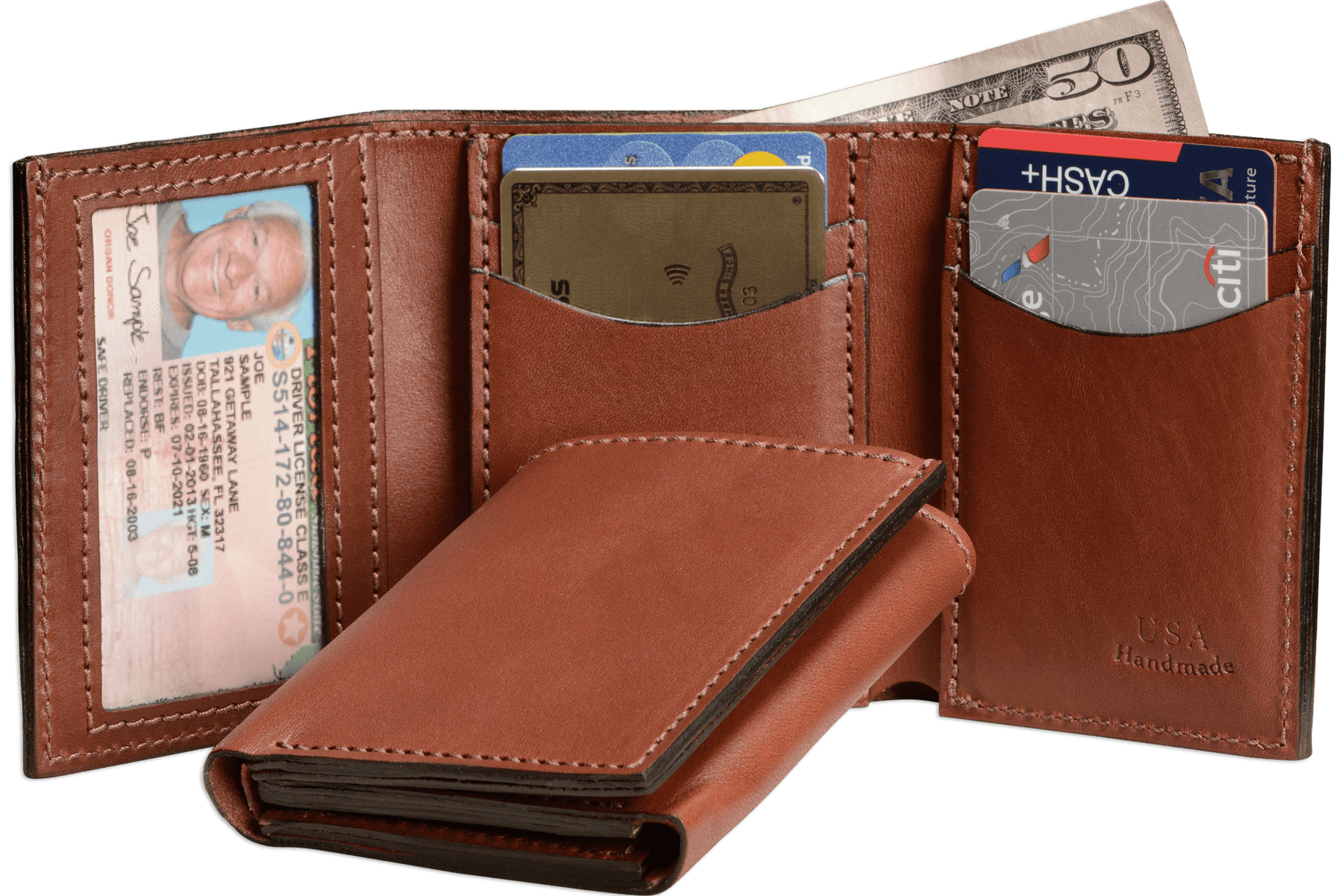 Medium Brown Premium Leather Trifold Wallet With ID Window