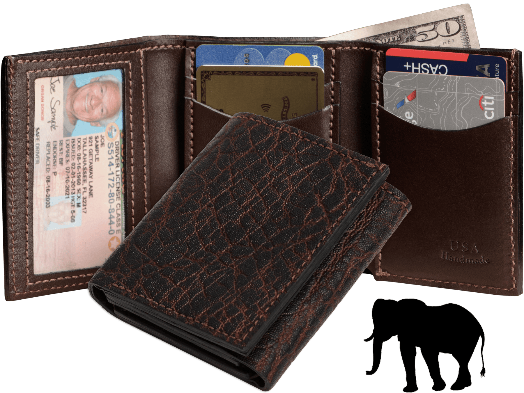 Dragon Fire Elephant Luxury Designer Exotic Trifold Wallet With ID Window