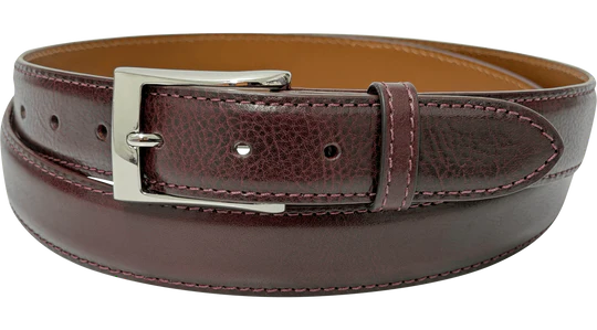 Burgundy Italian Calf Designer High End Leather Belt 1.25" Wide