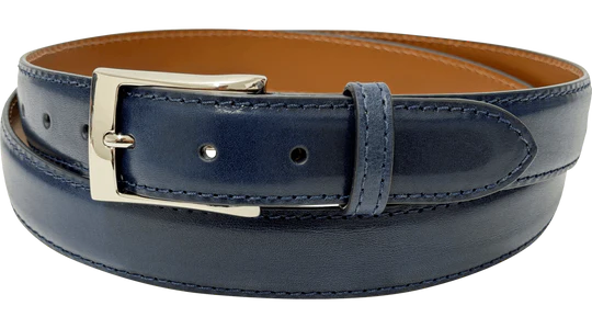 Navy Blue Italian Calf Designer High End Leather Belt 1.25" Wide