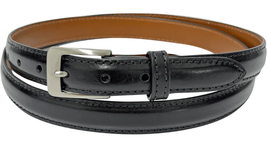 Black Italian Calf Designer High End Leather Belt 1.00" Petite Width