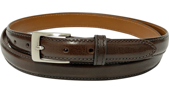 Dark Brown Italian Calf Designer High End Leather Belt 1.00" Petite Width