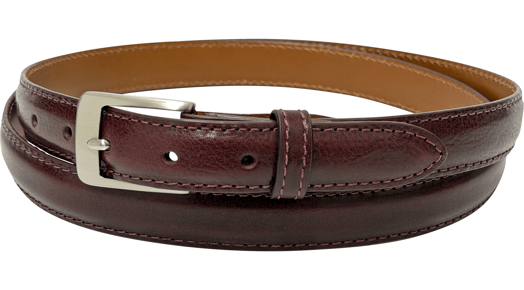 Burgundy Italian Calf Designer High End Leather Belt 1.00" Petite Width