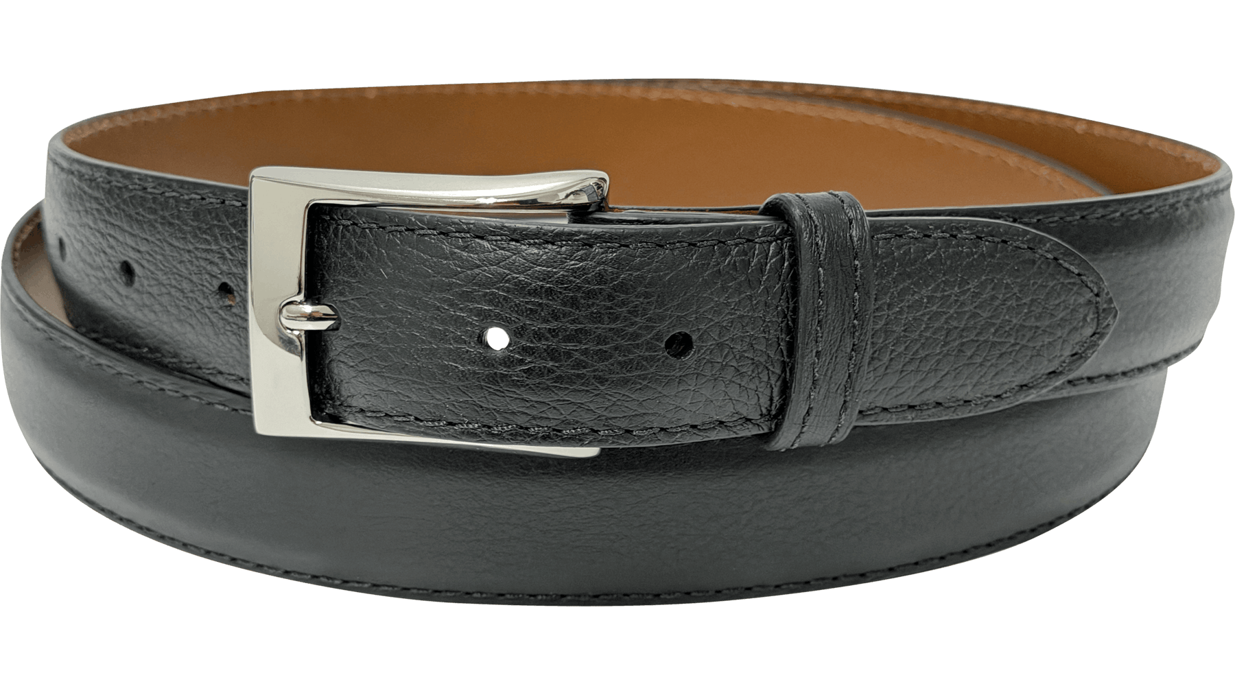 Black Italian Calf Pebble Grain Designer High End Leather Belt 1.25" Wide