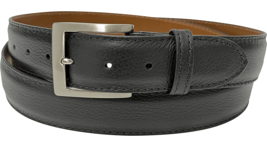 Black Italian Calf Pebble Grain Designer High End Leather Belt 1.50" Wide