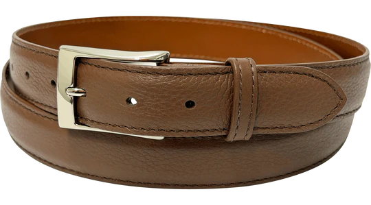 Cocoa Italian Calf Pebble Grain Designer High End Leather Belt 1.25" Wide