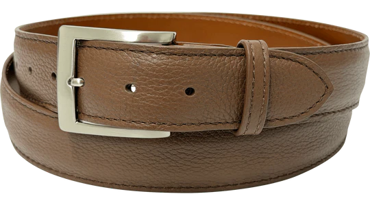 Cocoa Italian Calf Pebble Grain Designer High End Leather Belt 1.50" Wide
