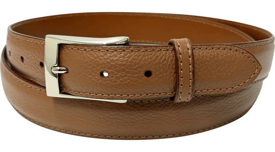 Tan Cognac Italian Calf Pebble Grain Designer High End Leather Belt 1.25" Wide