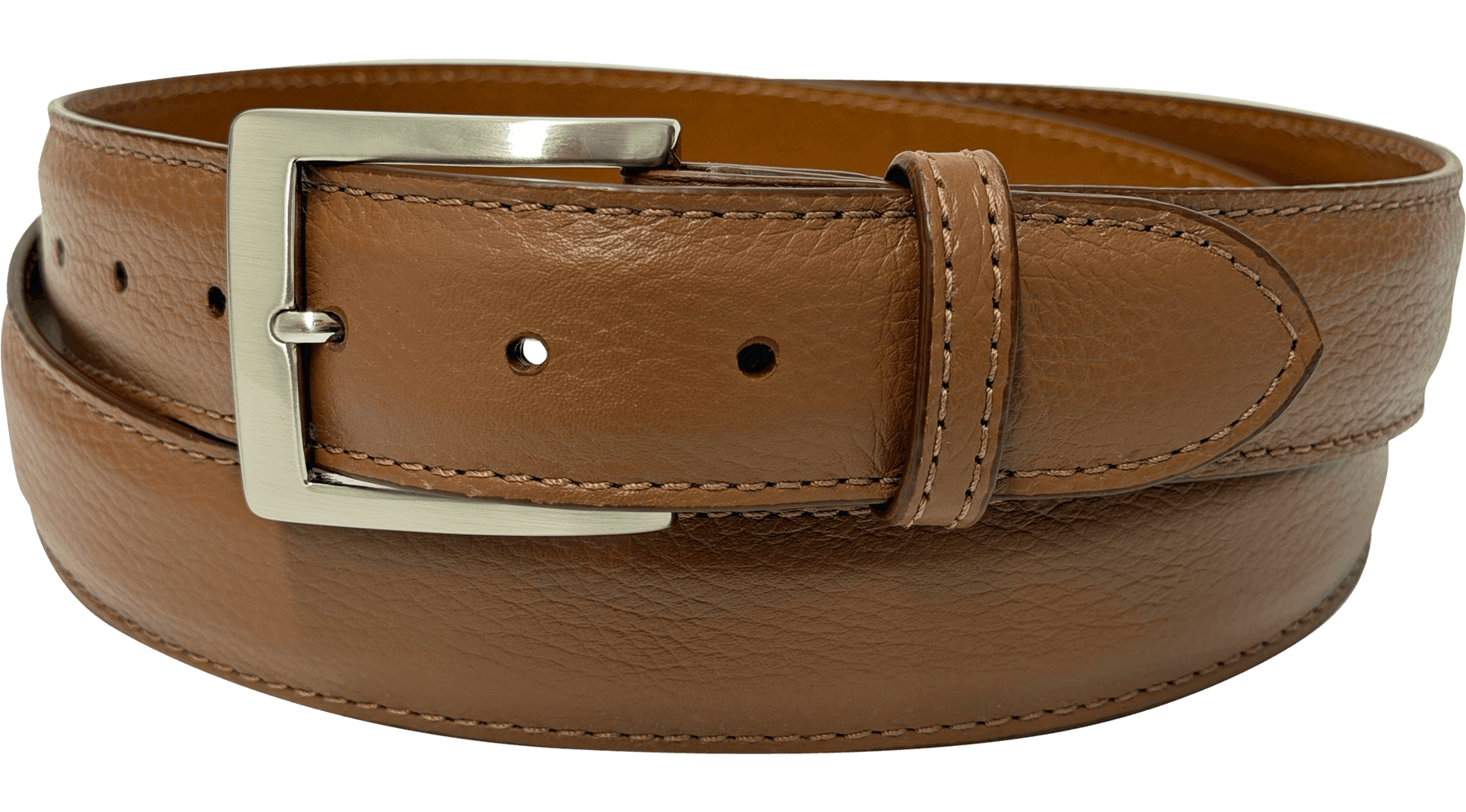 Tan Cognac Italian Calf Pebble Grain Designer High End Leather Belt 1.50" Wide