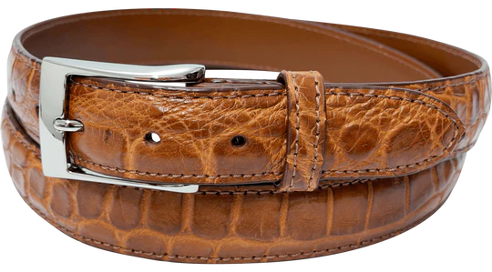 Cognac American Alligator Designer High End Leather Belt 1.25" Wide