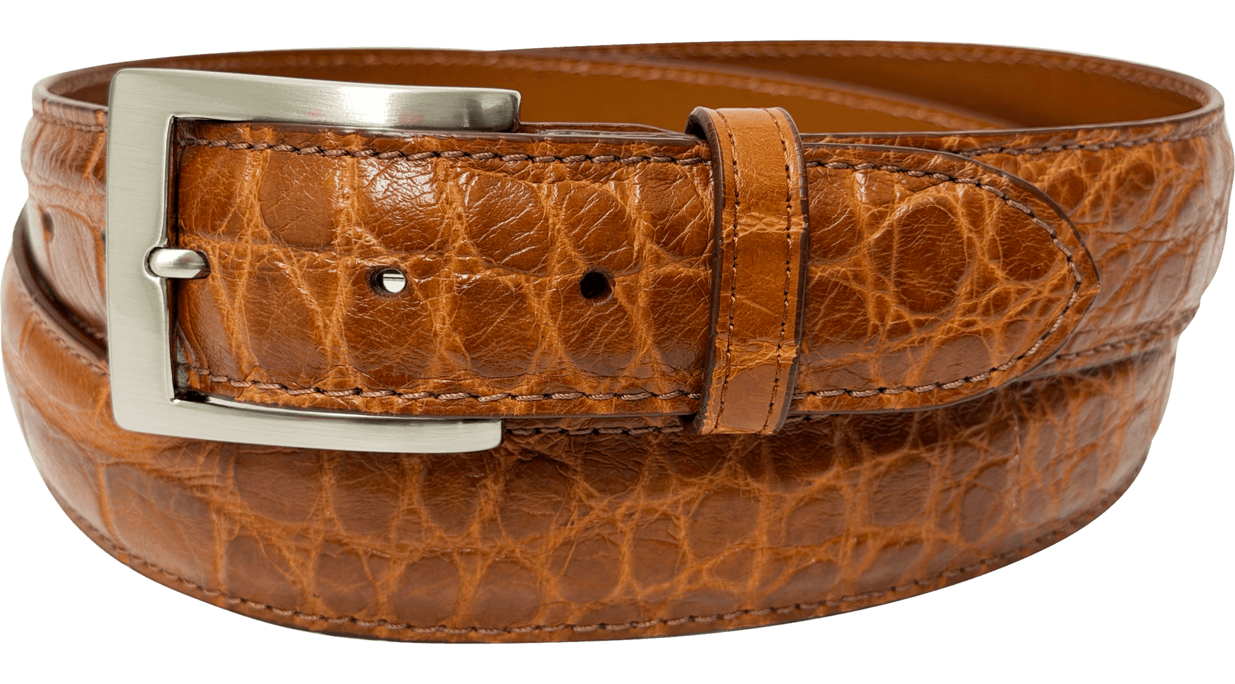 Cognac American Alligator Designer High End Leather Belt 1.50" Wide