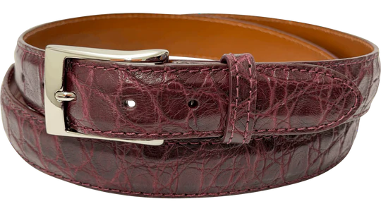 Burgundy American Alligator Designer High End Leather Belt 1.25" Wide