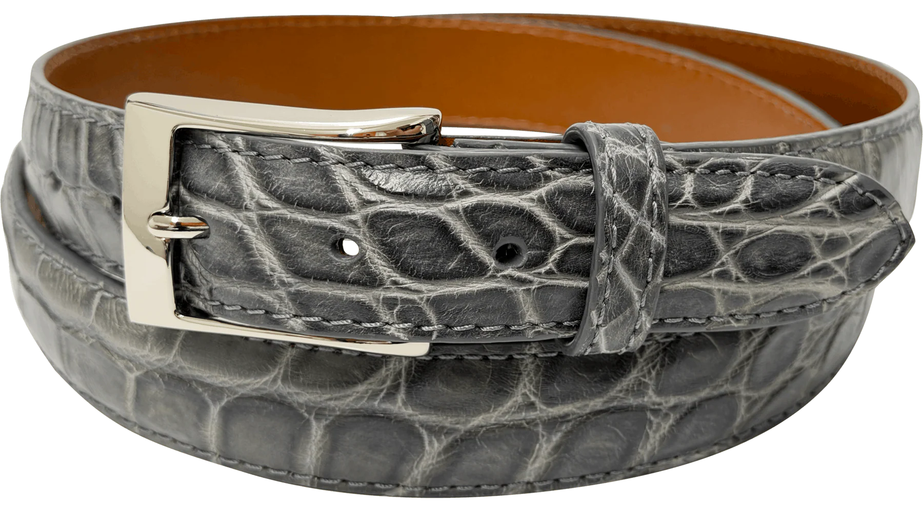 Gray American Alligator Designer High End Leather Belt 1.25" Wide