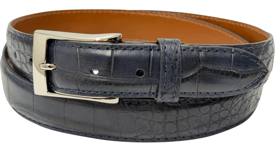 Navy Blue American Alligator Designer High End Leather Belt 1.25" Wide