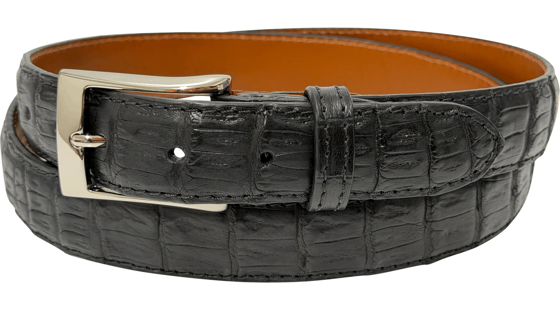 Black Caiman Crocodile Designer High End Leather Belt 1.25" Wide