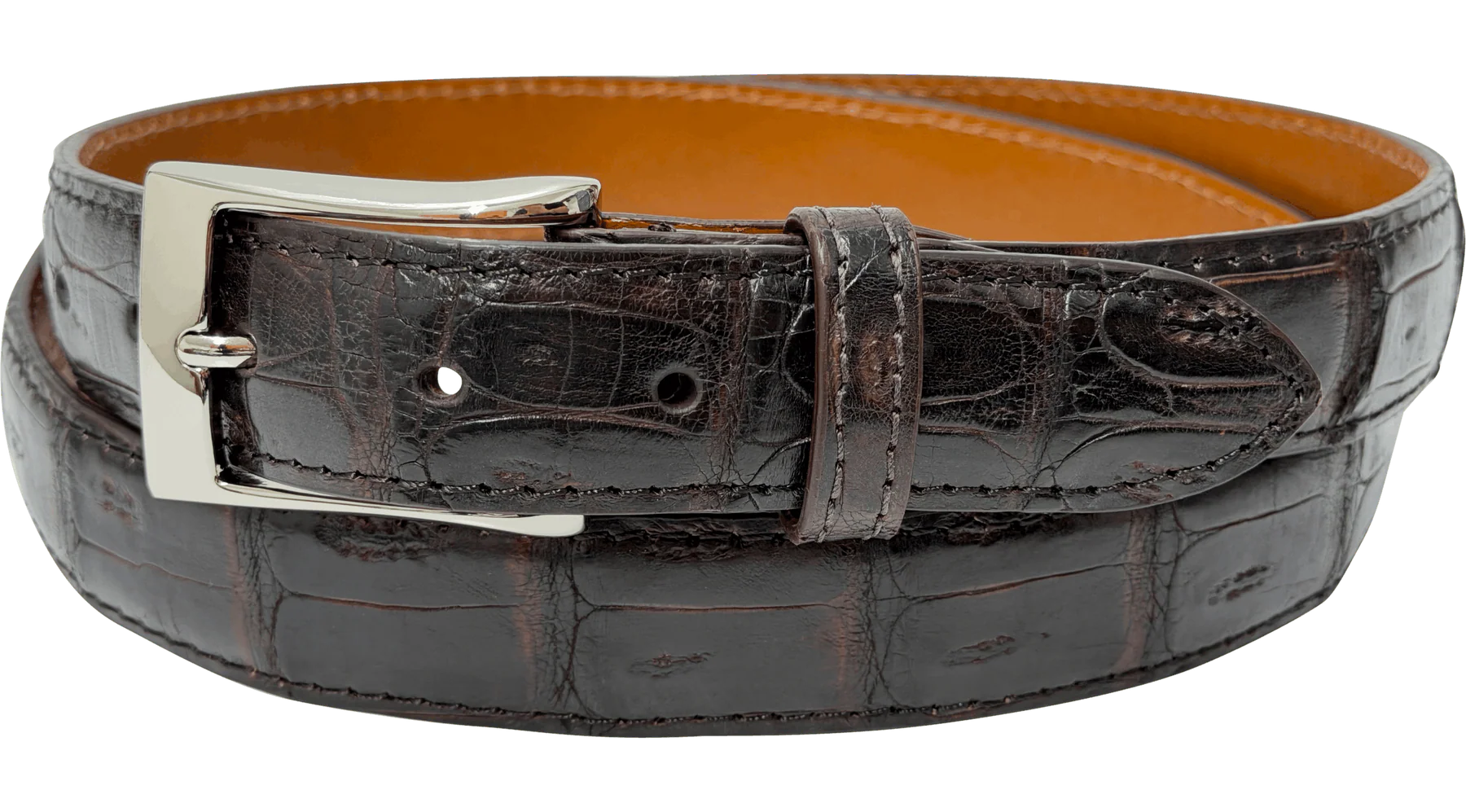 Brown Caiman Crocodile Designer High End Leather Belt 1.25" Wide