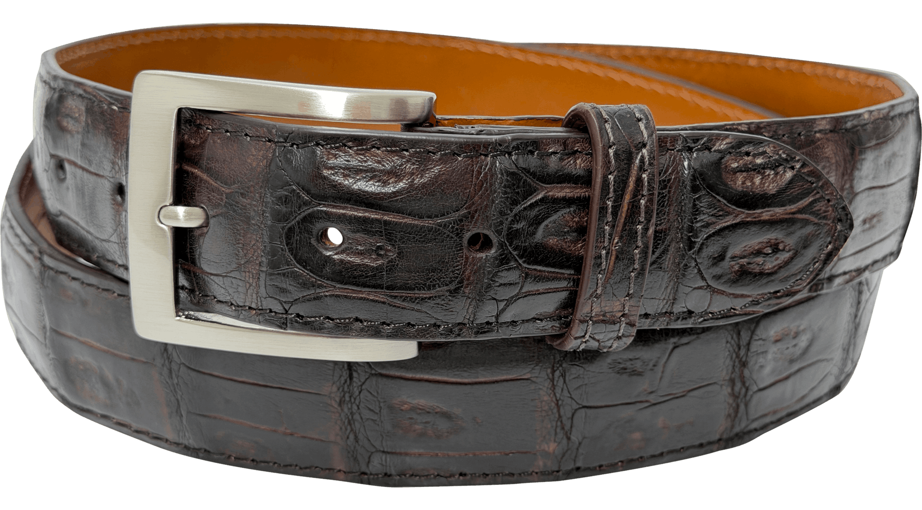 Brown Caiman Crocodile Designer High End Leather Belt 1.50" Wide
