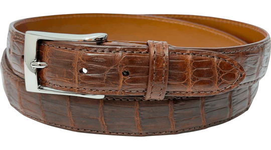 Cognac Caiman Crocodile Designer High End Leather Belt 1.25" Wide