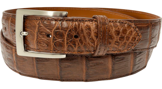 Cognac Caiman Crocodile Designer High End Leather Belt 1.50" Wide
