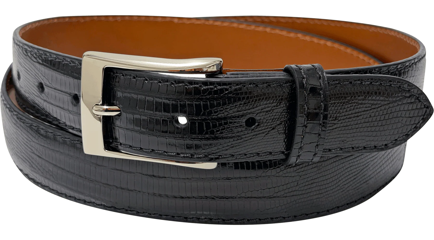 Black Lizard Skin Designer High End Leather Belt 1.25" Wide