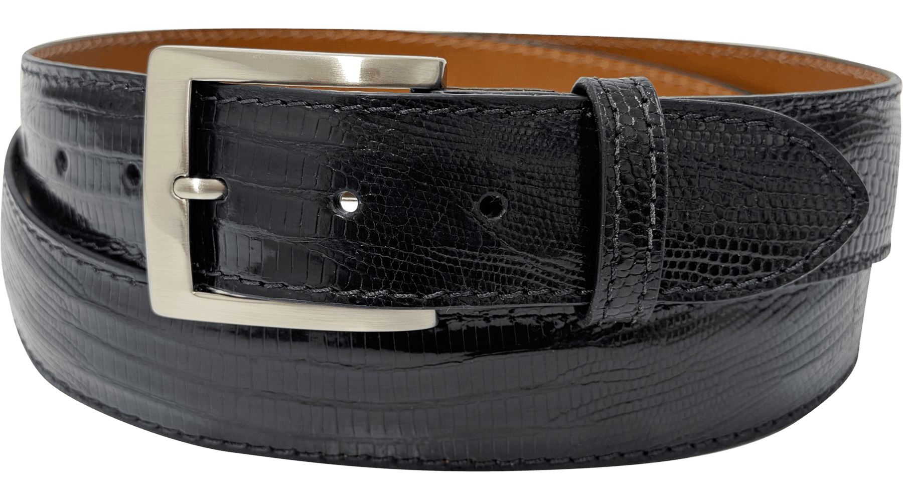 Black Lizard Skin Designer High End Leather Belt 1.50" Wide