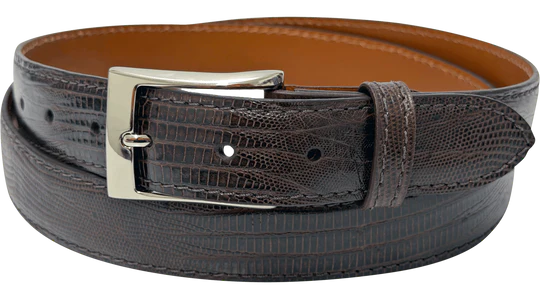 Brown Lizard Skin Designer High End Leather Belt 1.25" Wide