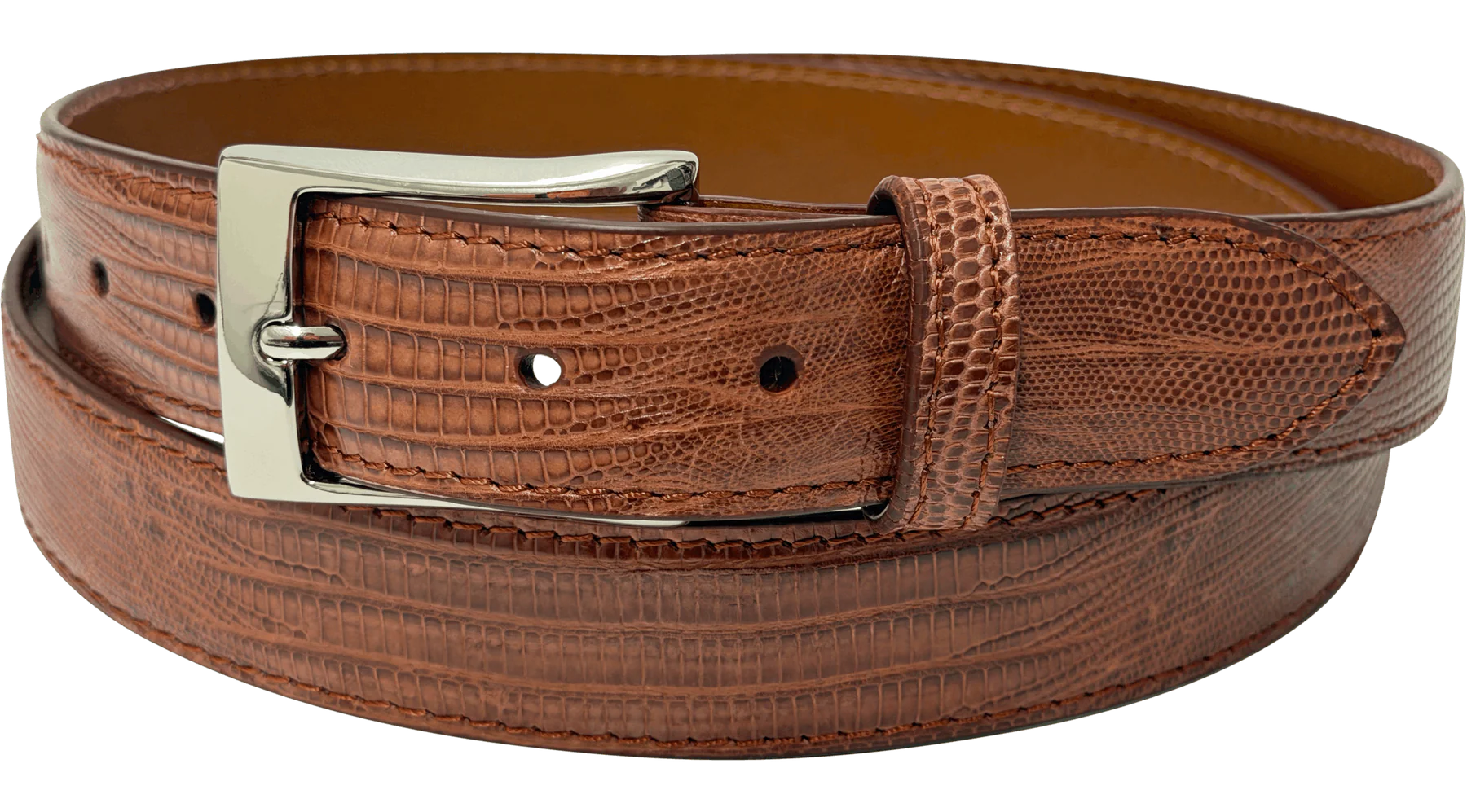 Cognac Lizard Skin Designer High End Leather Belt 1.25" Wide