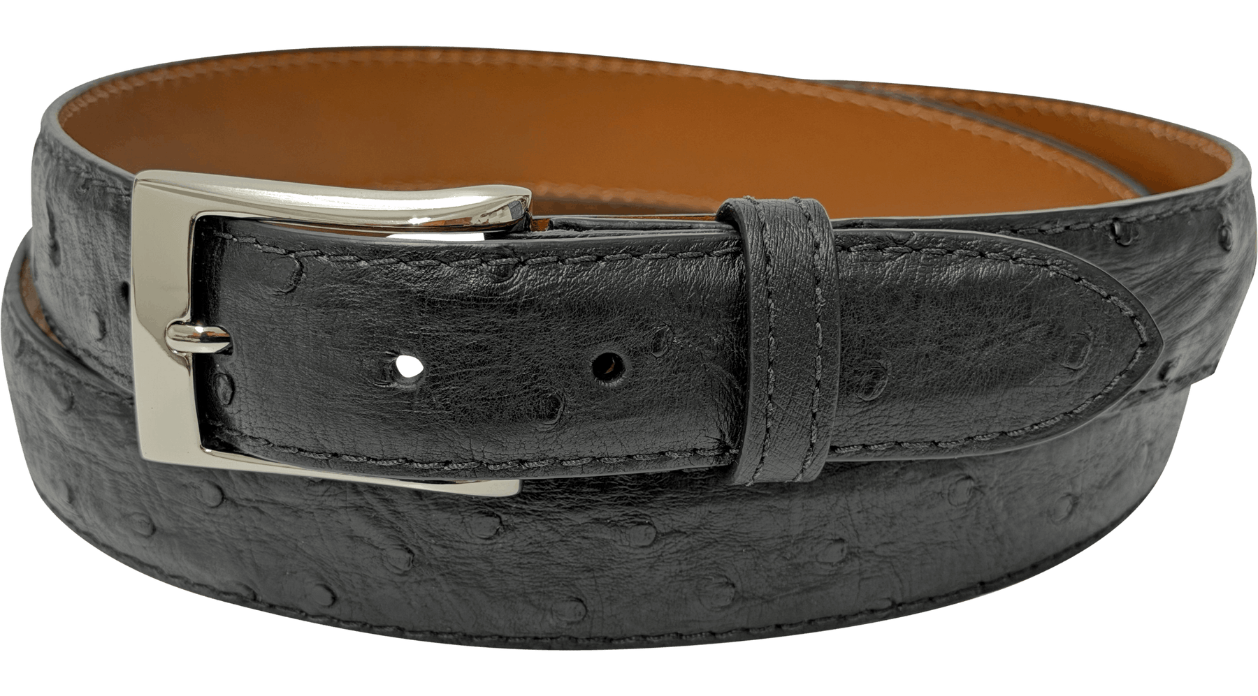 Black Ostrich Skin Full Quill Designer High End Leather Belt 1.25" Wide