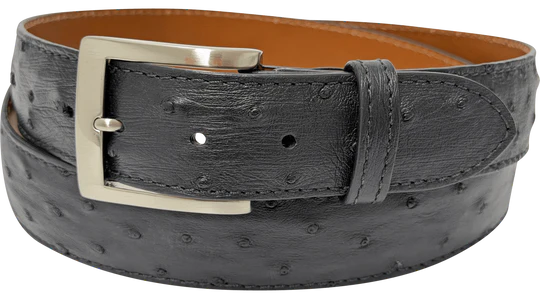 Black Ostrich Skin Full Quill Designer High End Leather Belt 1.50" Wide