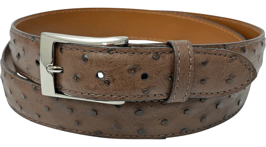 Brown Ostrich Skin Full Quill Designer High End Leather Belt 1.25" Wide