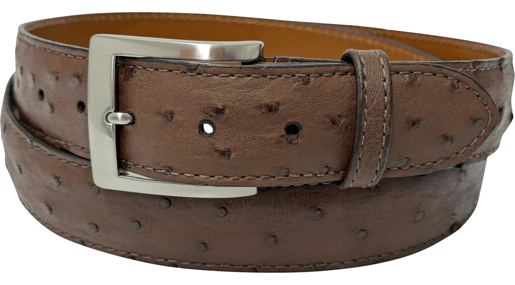 Brown Ostrich Skin Full Quill Designer High End Leather Belt 1.50" Wide