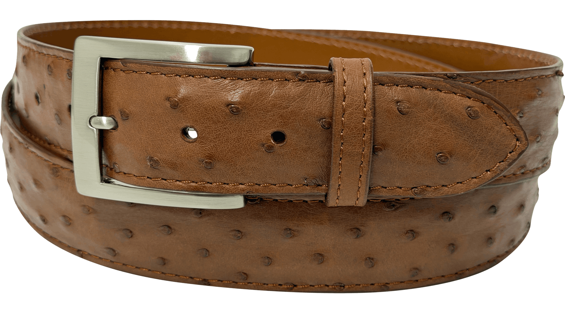 Cognac Ostrich Skin Full Quill Designer High End Leather Belt 1.50" Wide
