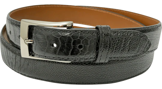 Black Ostrich Leg Designer High End Leather Belt 1.25" Wide