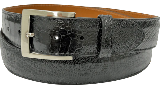 Black Ostrich Leg Designer High End Leather Belt 1.50" Wide