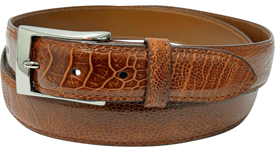 Cognac Ostrich Leg Designer High End Leather Belt 1.25" Wide